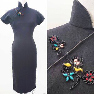 Vintage Women's Black Chinese Body-con Asian Mandarin Collar Cheongsam Dress